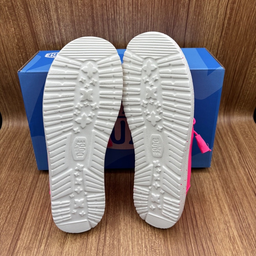 Hey Dude Wendy Stretch Canvas Womens Size 8 Neon Pink New Speckled Sole Loafers - Picture 3 of 6